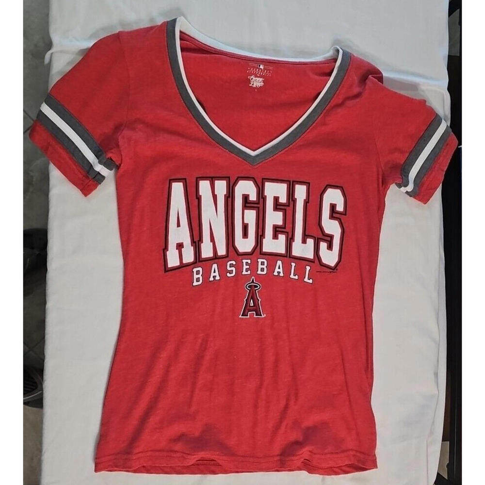 Women's MLB Los Angele Angels V-Neck T-Shirt Campus Lifestyle Size Small